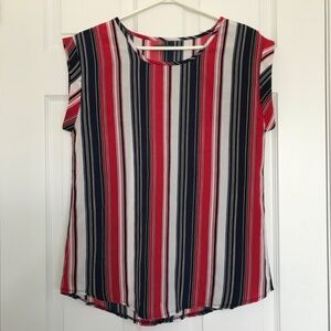 Suzy Shier Sleeveless Striped Blouse Top XS/S/M Red Navy Blue White